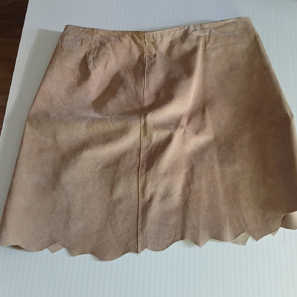 Danier Dresses & Skirts - Danier Faux Suede Tan Scalloped Mini Skirt